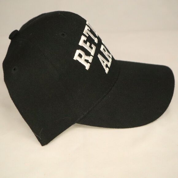 Retired Army Ball Cap Hat Black w/white letters hook & loop adjustable - Picture 5 of 9